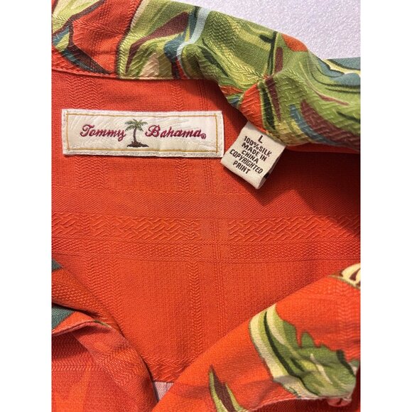 Tommy Bahama Tropical Palm Tree Orange Silk Short Sleeve Button-Up Shirt Large - Picture 4 of 5